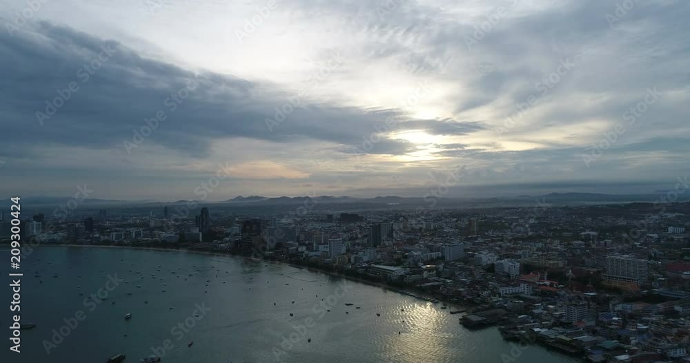 Aerial view Flying Pattaya beach Thailand Aerial view Flying Pattaya beach Thailand