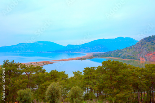 Panoramic view of iztuzu beach in Dalyan, Turkey