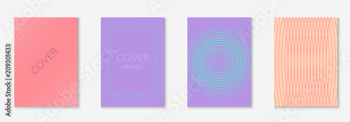 Gradient cover template set. Minimal trendy layout with halftone. Futuristic gradient cover template for banner, presentation and brochure. Minimalistic colorful shapes. Abstract business illustration © Holo Art