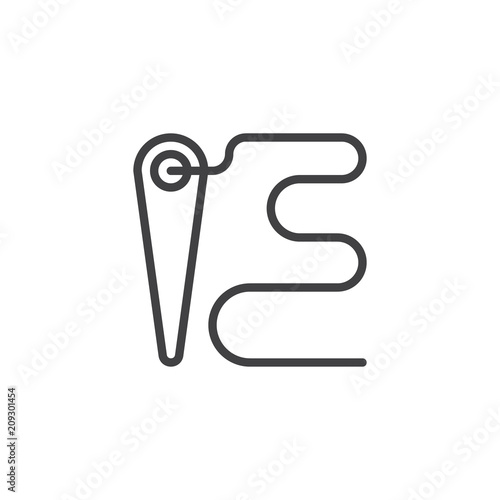 Bone Needle with thread outline icon. linear style sign for mobile concept and web design. Prehistoric craft simple line vector icon. Symbol, logo illustration. Pixel perfect vector graphics
