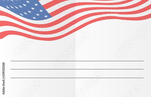 Card template with American flag on background and lines for a text