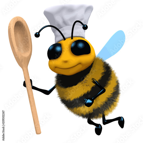 Vector 3d Funny cartoon honey bee character working as a chef