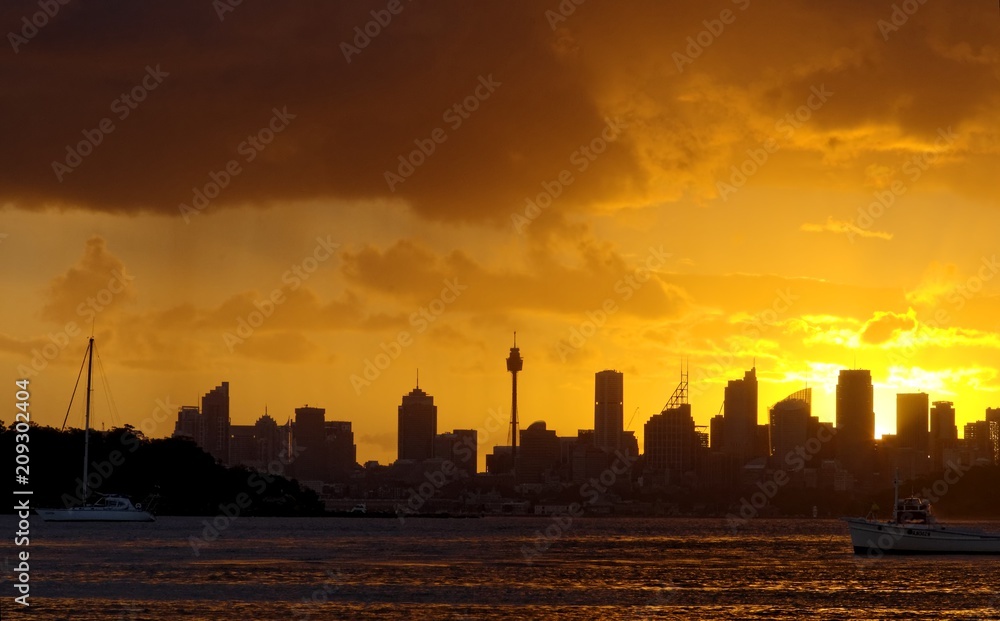Orange colors of Sydney Skyline