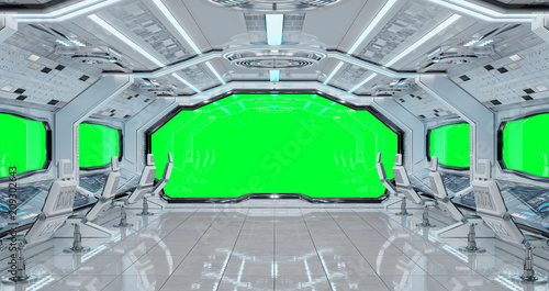Fototapeta Naklejka Na Ścianę i Meble -  White clean spaceship interior background 3D rendering