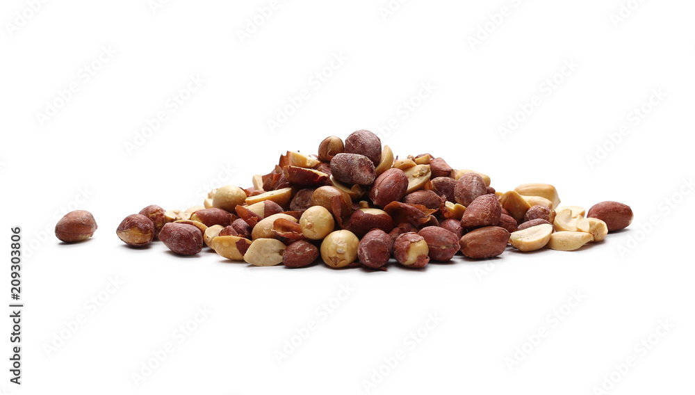 Salted peanuts pile isolated on white background Salted peanuts pile isolated on white background