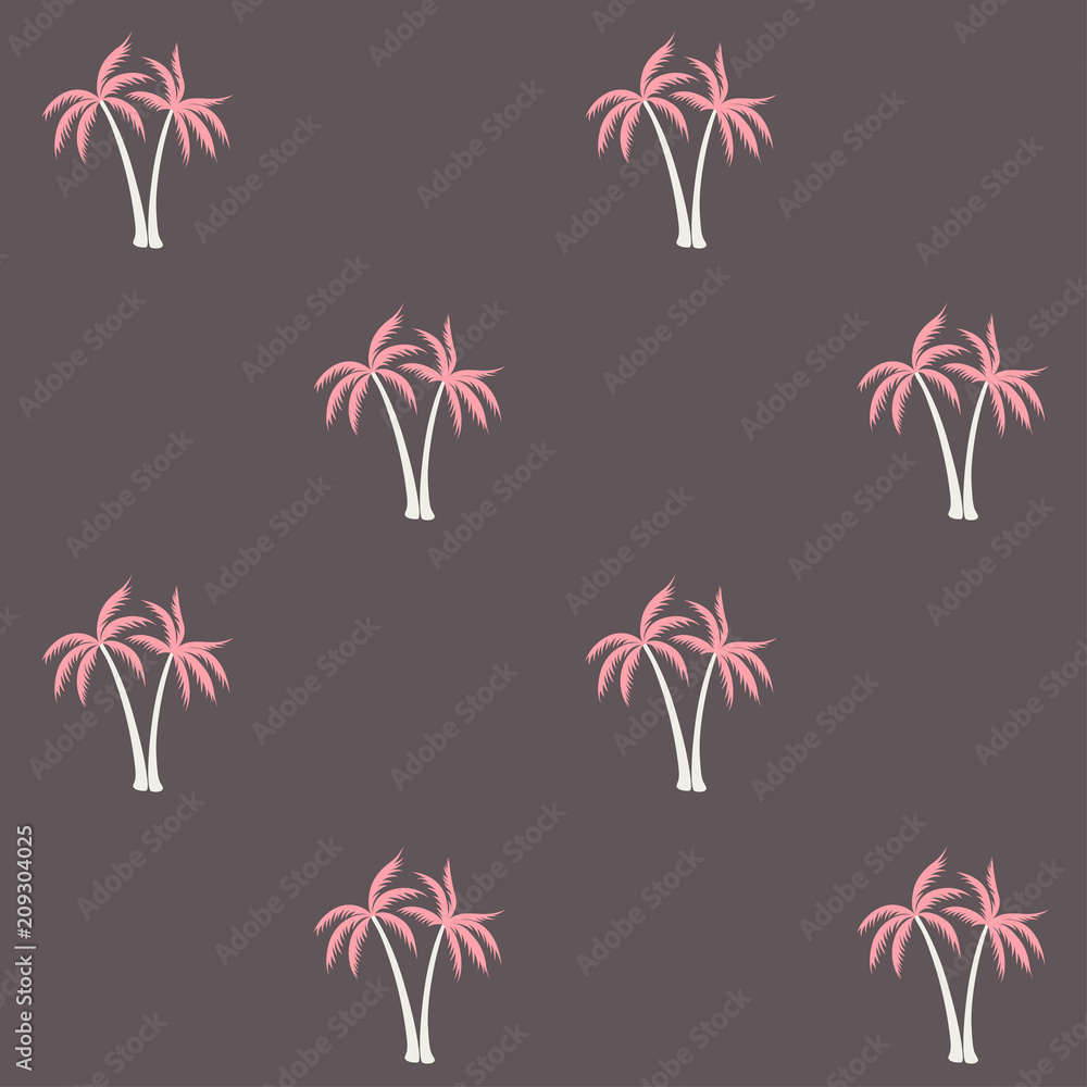 Coconut palm tree pattern textile material tropical forest background. Cool vector swatch repeating pattern. Awesome tropical plants, coconut trees, beach palms textile background design.