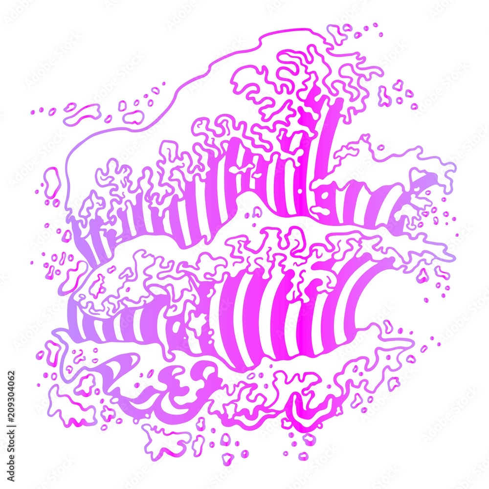 Fototapeta premium An oriental Japanese great wave in a vintage retro engraved etching woodcut style.Graph drawing of a sea wave. Engraving, tattoo, line art. Vector illustration monochrome
