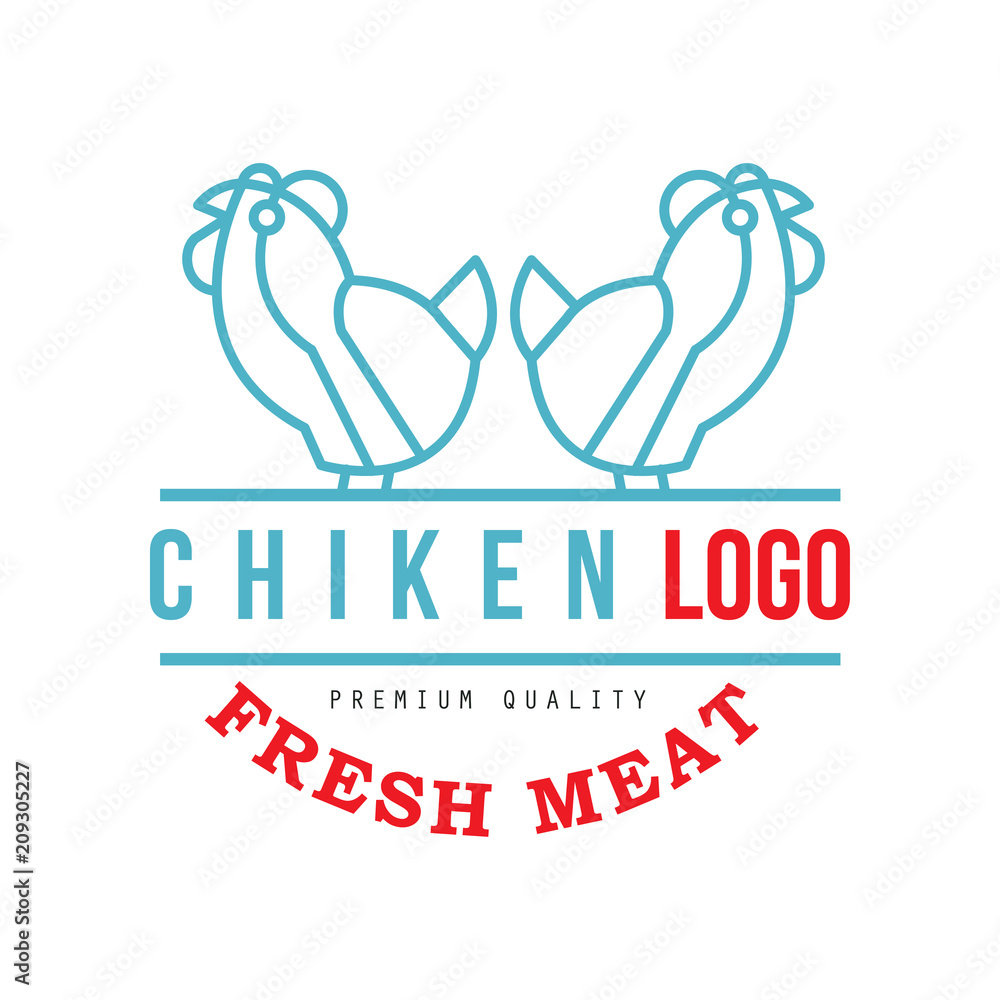 Chicken logo, fresh meat premium quality badge for farm natural organic products, packaging, shop, restaurant, grill, BBQ vector Illustration Chicken logo, fresh meat premium quality badge for farm natural organic products, packaging, shop, restaurant, grill, BBQ vector Illustration