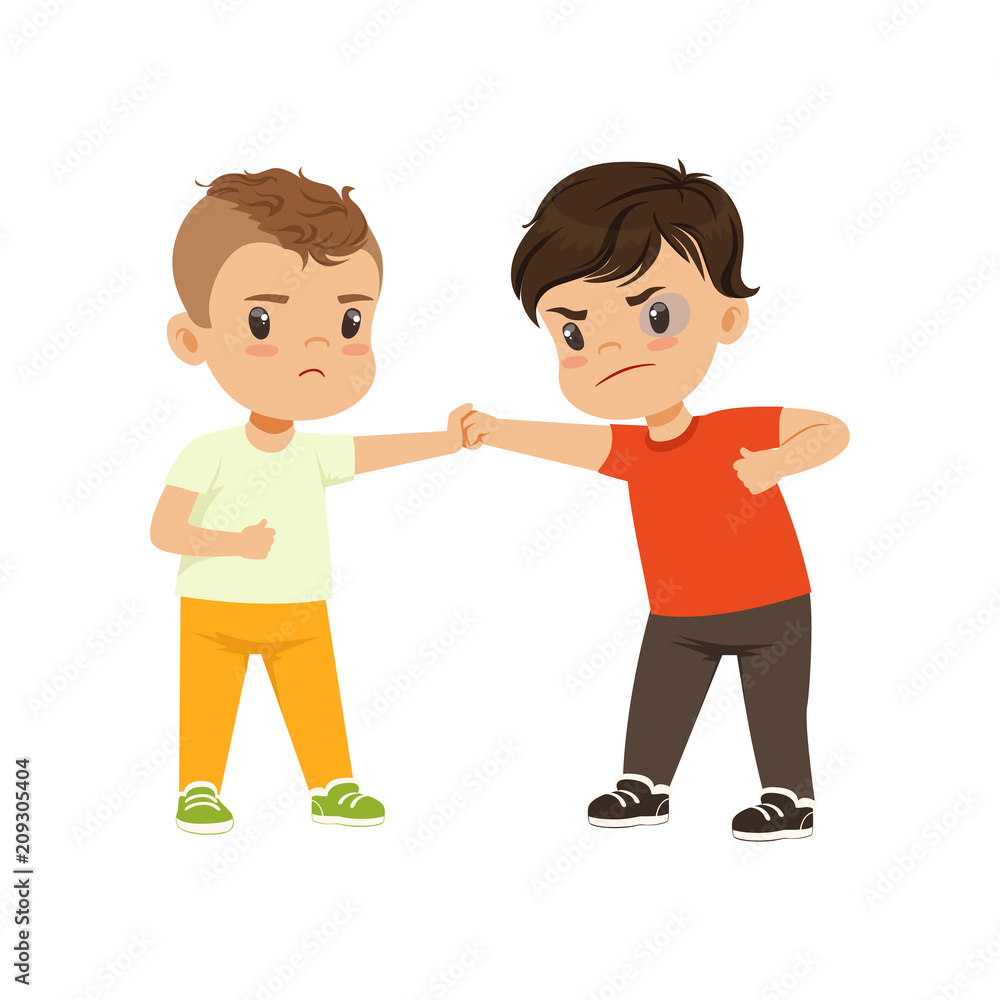 Brave litlle boy trying to stop the bully who is fighting vector Illustration on a white background