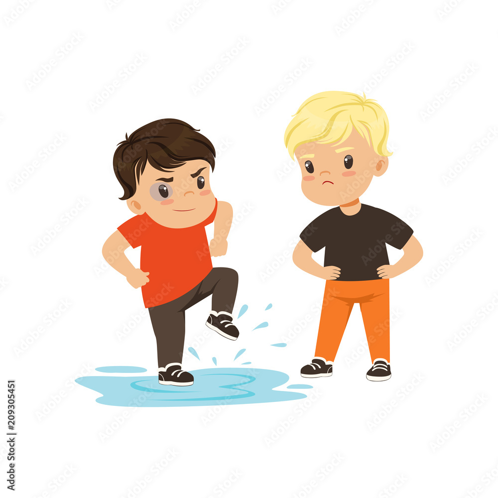 Brave litlle boy trying to stop the bully vector Illustration on a white background Brave litlle boy trying to stop the bully vector Illustration on a white background