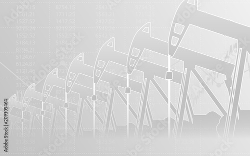 Abstract financial chart with line graph and Oil pumps in stock market on gray color background