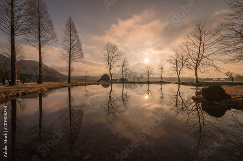 Mountain Fuji in the morning at Fumotopara camping ground, Fujinomiya , Shizuoka prefecture photo