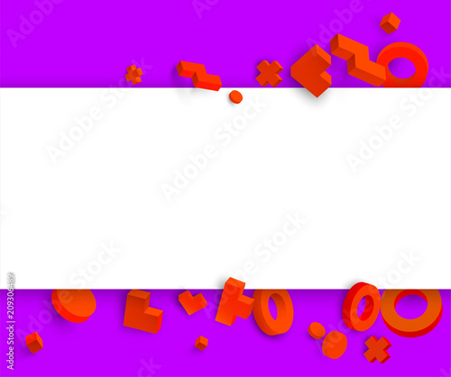 Purple and white background with red geometric 3d figures.