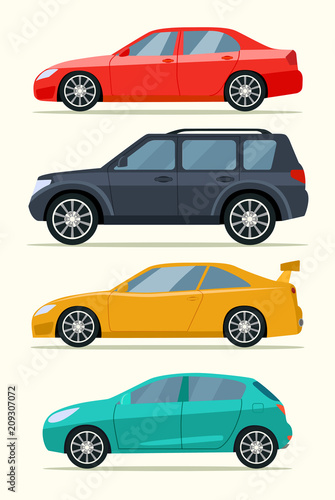 Set of car models. Vector flat style illustration