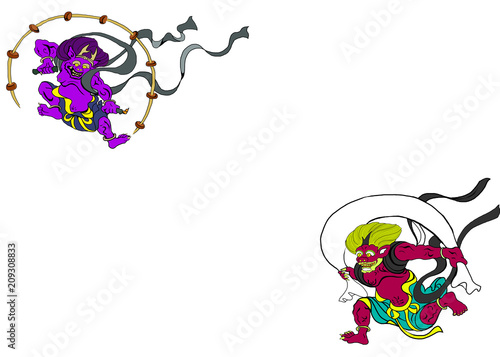 版権切れ有名絵画の模写「風神雷神」のフレーム