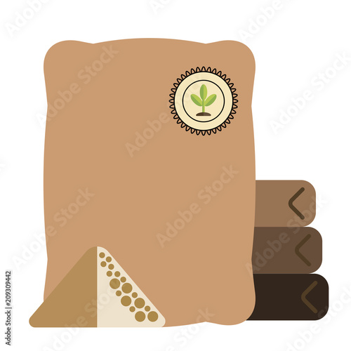 Garden packing bag fertilizer, vector garden icon, flat style.