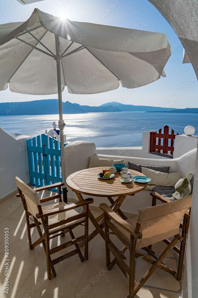 Breakfast in Paradise - on a terrace in Santorini, Greece