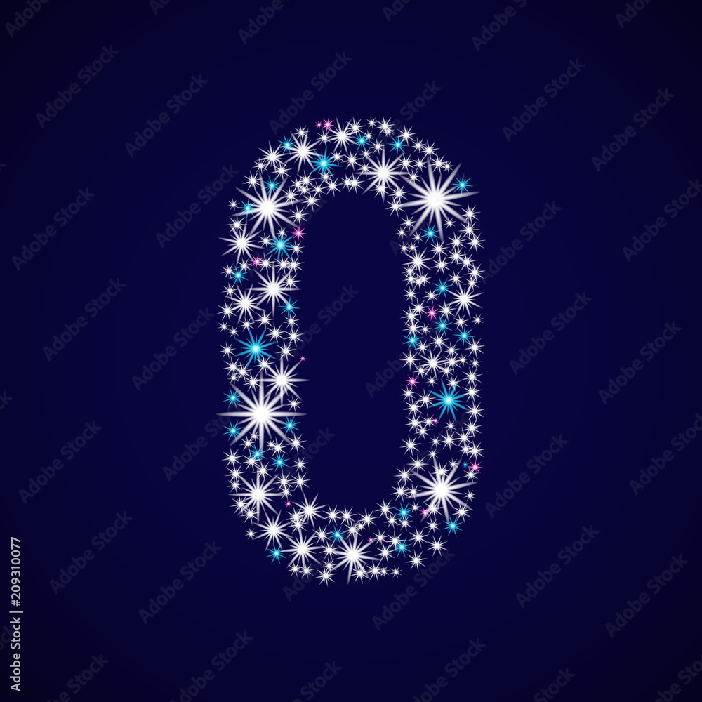 Number zero. Vector illustration. Age 0 years Shiny stars