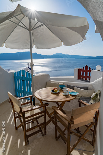 Breakfast in Paradise - on a terrace in Santorini, Greece © Marcel