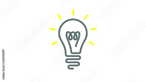 Linear animation of light bulb turned on, motion graphic animation element