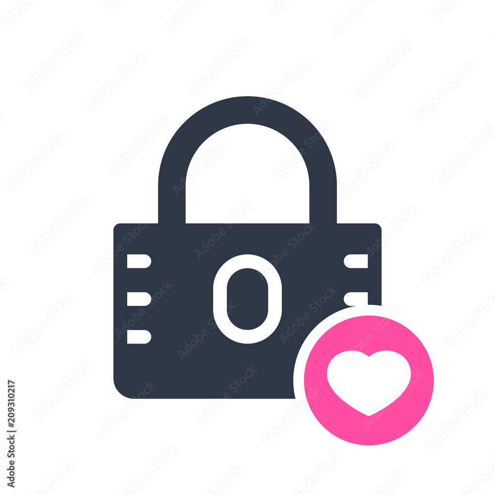 Padlock icon, security icon with heart sign. Padlock icon and favorite, like, love, care symbol Padlock icon, security icon with heart sign. Padlock icon and favorite, like, love, care symbol
