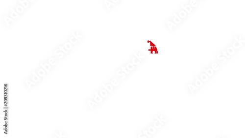 Animation of puzzle jigsaw heart. Appearing pieces of the heart. Motion graphic video 