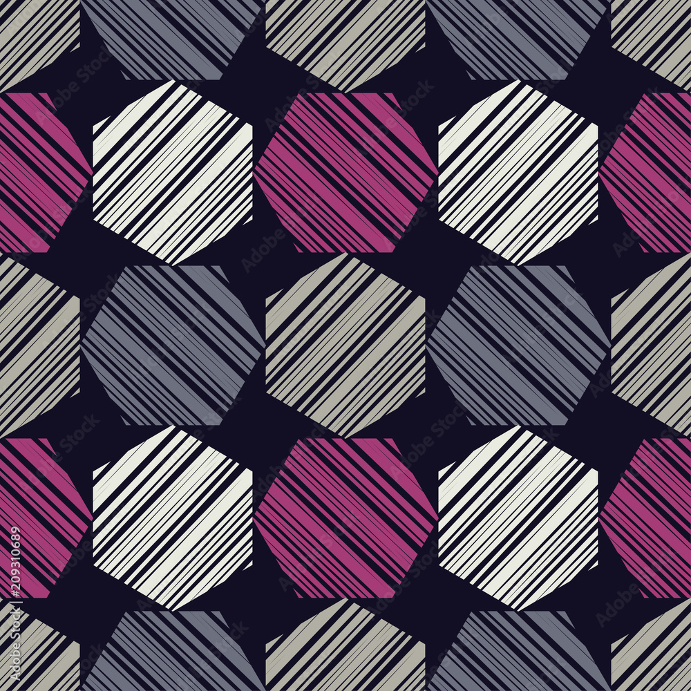 Obraz premium Ethnic boho seamless pattern. Hand hatching. Traditional ornament. Geometric background. Folk motif. Textile rapport.