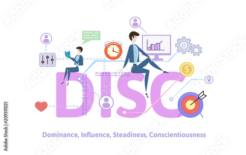 Concept table with keywords, letters and icons. Colored flat vector illustration on white background.