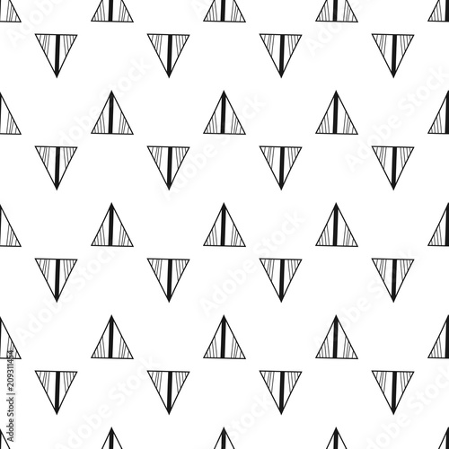 Triangles. Black and white seamless pattern. Geometric  abstract background for covers  textile. Doodle shapes.