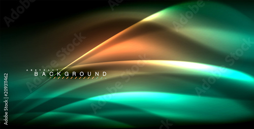 Neon glowing wave, magic energy and light motion background