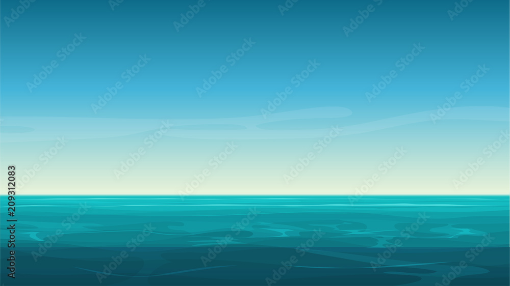 Vector cartoon clear ocean sea background with empty blue sky. Stock Vector  | Adobe Stock