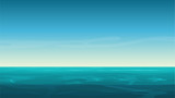 Vector cartoon clear ocean sea background with empty blue sky.