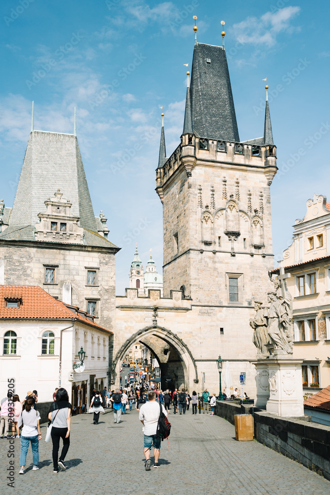 People and tourists on the Charles bridge - Little Tower - Prague