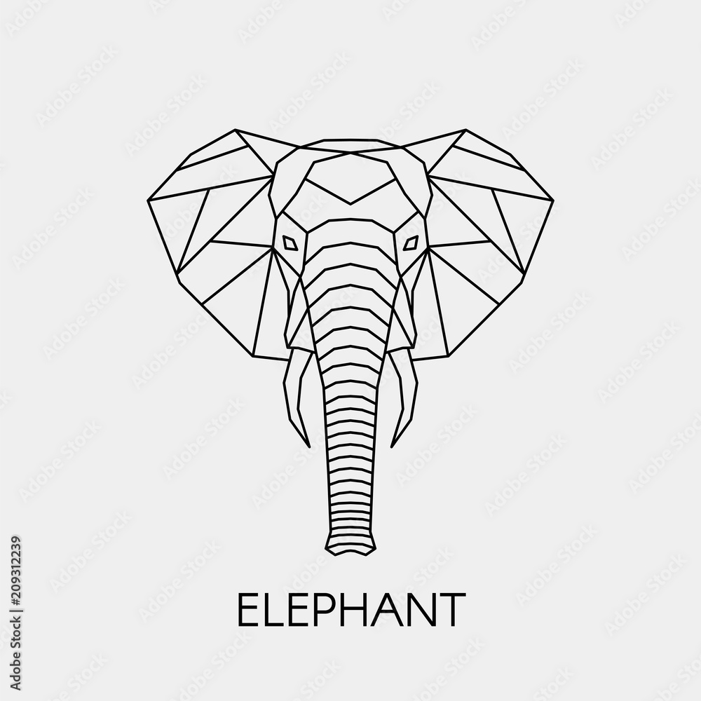 Naklejka premium Streszczenie wielokątne głowa słonia. Afrykańskie zwierzę linii geometrycznej. Ilustracji wektorowych.