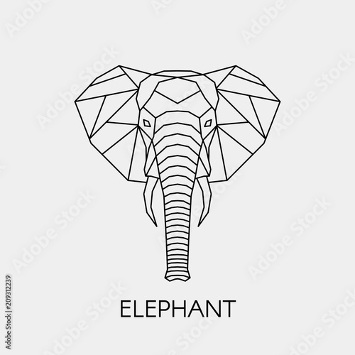 Abstract polygonal head of a elephant. Geometric line African animal. Vector illustration.