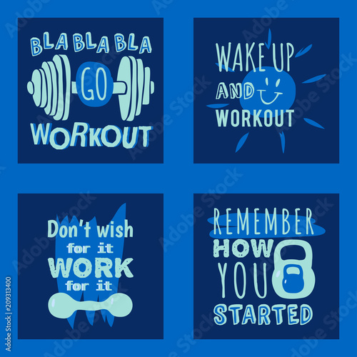 Sport motivational logo vector design hand drawn element banner gym crossfit trainings motivation text lettering illustration.
