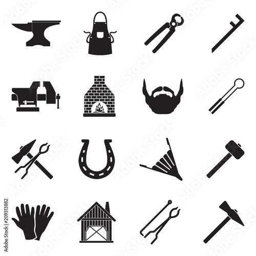 Blacksmith Icons. Black Flat Design. Vector Illustration.