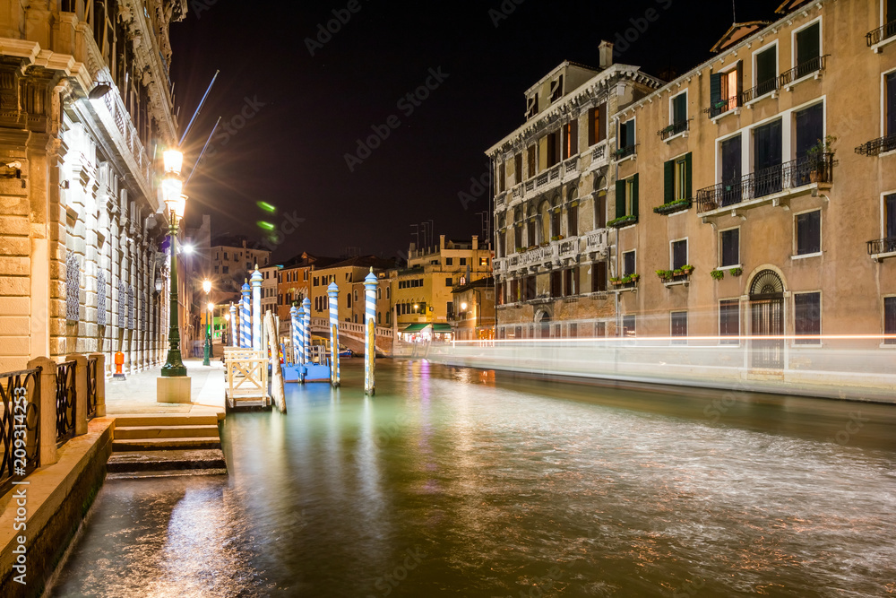 Venice at night. View to one of the canal, Italy