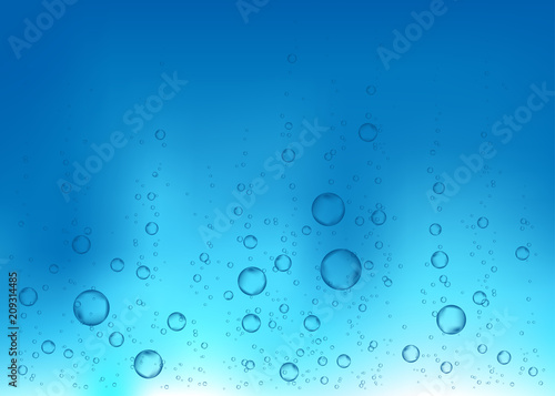 Undersea blue fizzing air, water or oxygen bubbles vector texture.