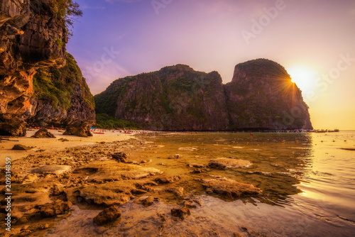 Sunset at the Maya beach on Koh Phi Phi island in Thailand