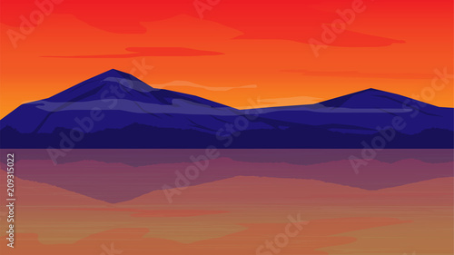 orange sky in evening with mountain landscape background beautiful place in evening landscape vector design