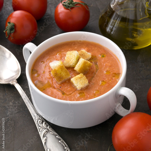 Traditional cold gazpacho soup. Spanish, Mediterranean cuisine.