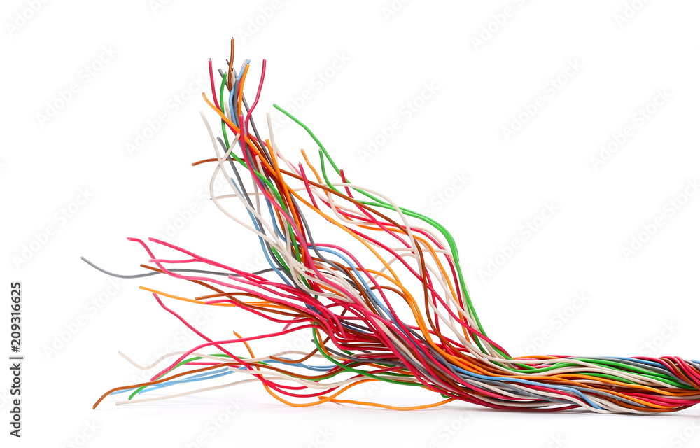 Telecommunication network cables, wires isolated on white background Telecommunication network cables, wires isolated on white background