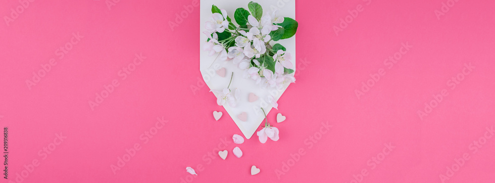 Concept of love letter with envelope and flowers Concept of love letter with envelope and flowers