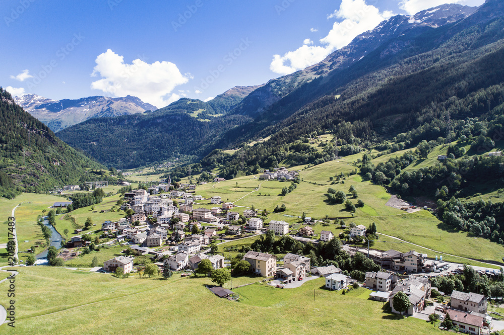 Val Poschiavo, village of San Carlo. Aerial shot