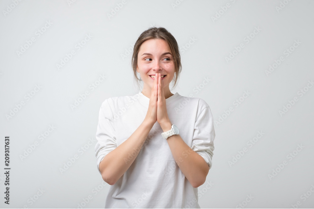 Caucasian girl begging for help to God. Believe in miracle. Caucasian girl begging for help to God. Believe in miracle.