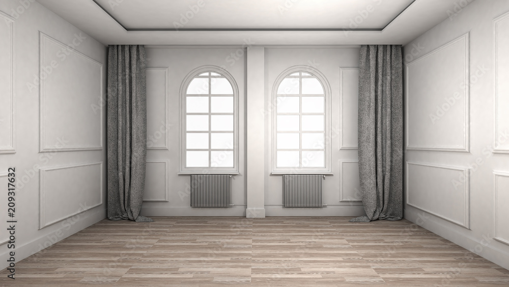 Empty Room Interior wooden floor classic and luxury style. 3d Render