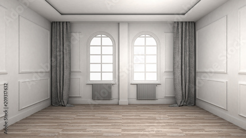Fototapeta Naklejka Na Ścianę i Meble -  Empty Room Interior wooden floor classic and luxury style. 3d Render