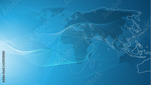 Futuristic Global Business, Cloud Computing, Digital Network Connections and Technology Design Concept with World Map