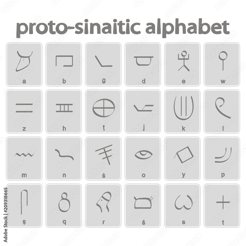Set of monochrome icons with protosinaitic alphabet for your design